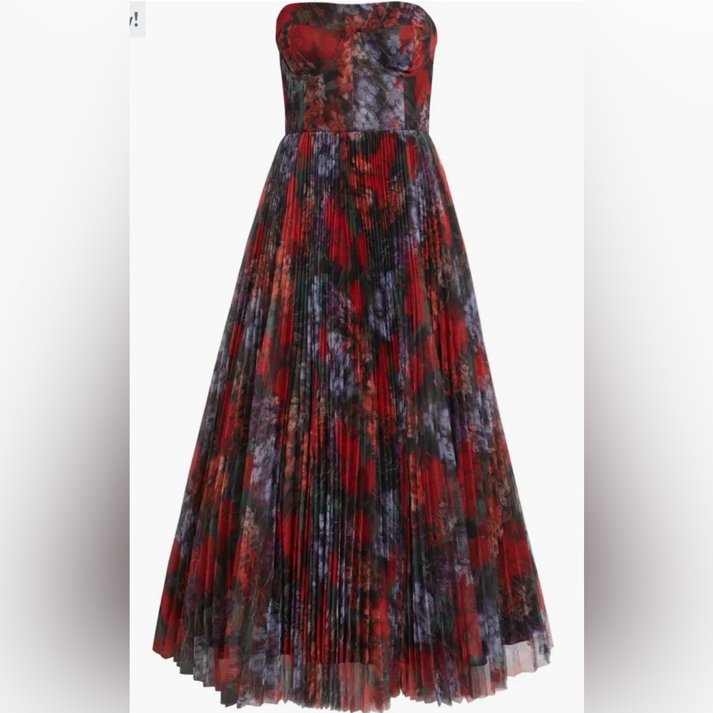 Hutch Strapless Floral Pleated Midi Dress in Red and Purple - Picture 5 of 6